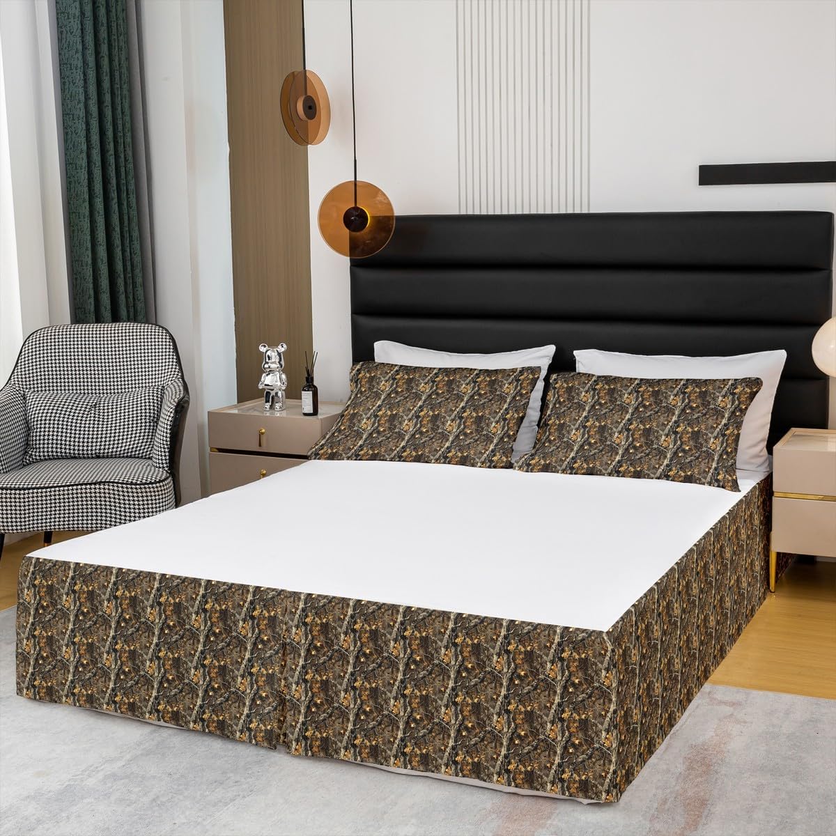 Feelyou Camo Bedding Bed Skirts Rustic Farmhouse Bed Skirt for Kids Boys Girls Cabin Hunting Dust Ruffle Pleated Bedskirt Camouflage Themed Fitted Sheet Room 3Pcs King Size