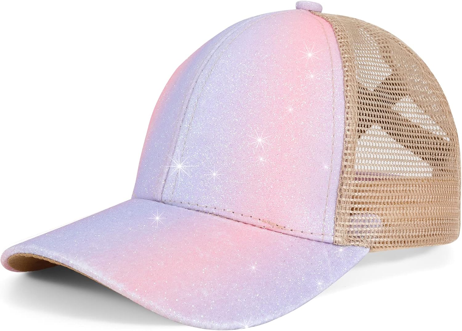 Girls Glitter Baseball Cap Criss Cross Hat, Girl High Ponytail Hat - Kids Trucker Hat with High Bun Messy Ponytail(Ages5-15) - Image 8