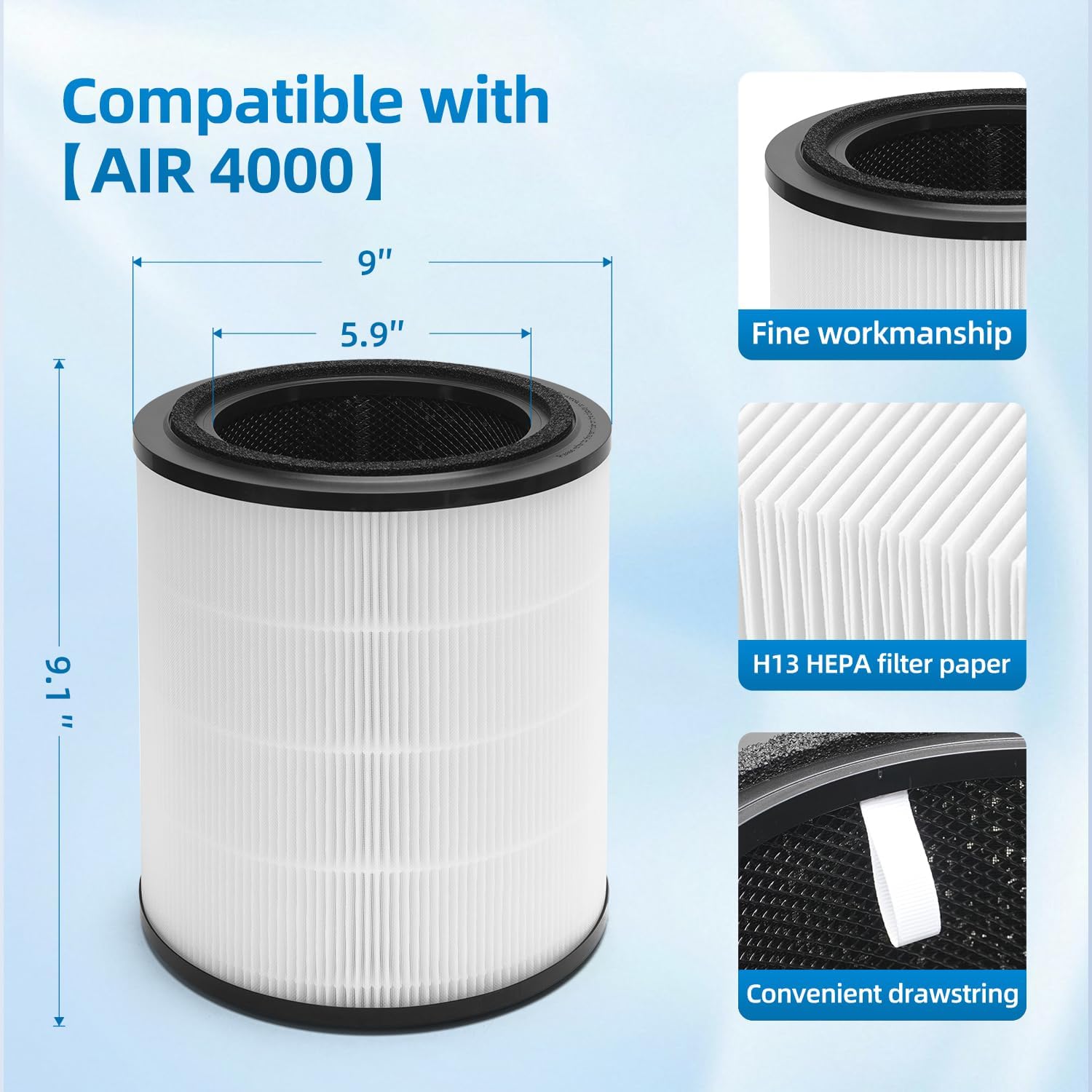 4000 Replacement Filter Compatible With BOSCH 4000 Air Purifier,3-In-1 HEPA Activated Carbon Filter 2 Pack - Image 6