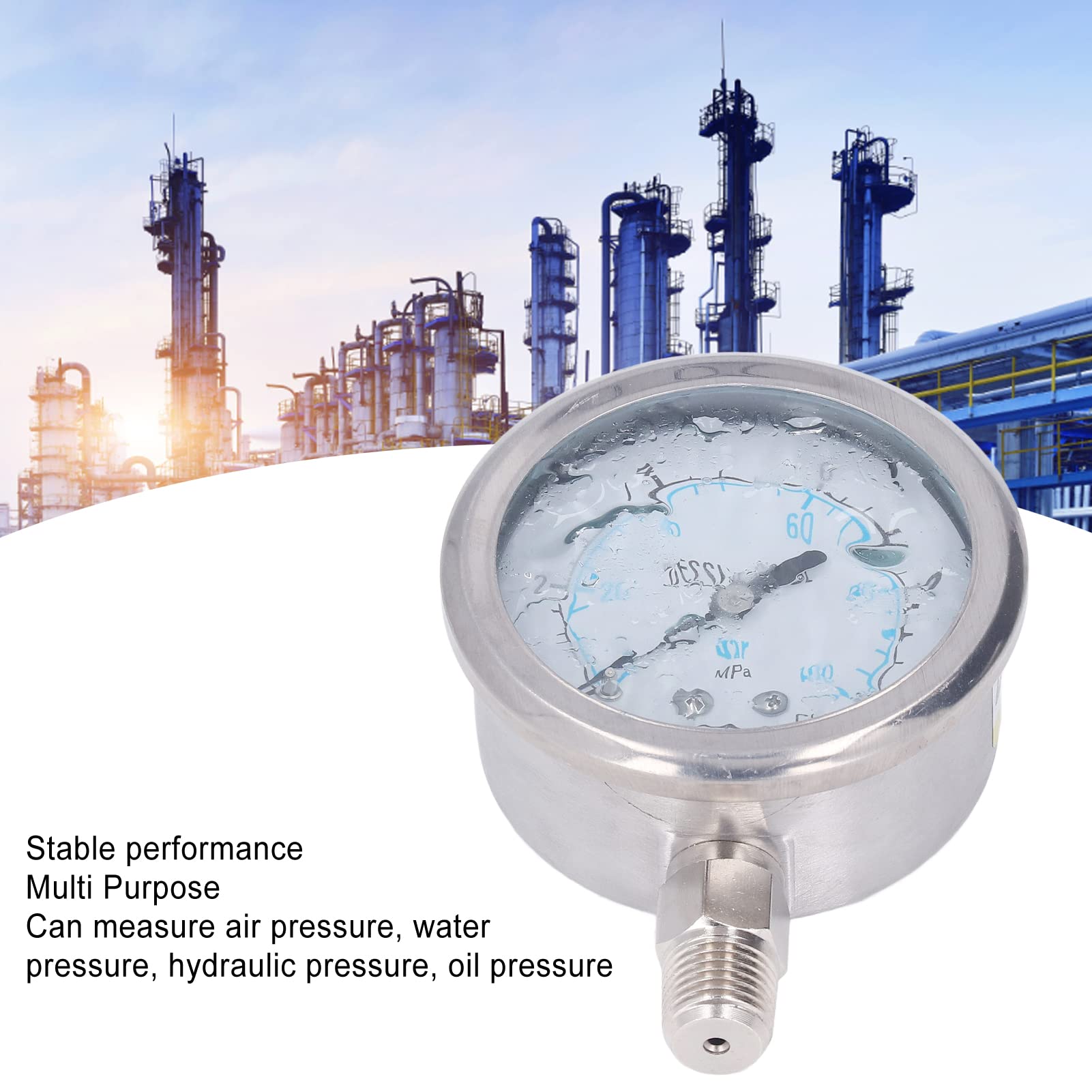 Manómetro de Acero Inoxidable de 1,4" NPT, para Aceite, Agua y vacío, para Uso doméstico e Industrial, de 0 a 10 MPa, para Aire, Gas, Agua y Aceite (0 a 10 MPa)