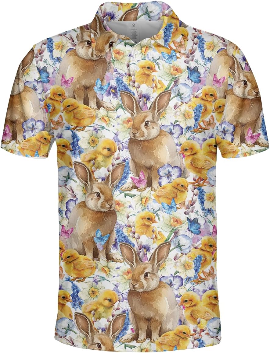 Happy Easter Polo Shirts for Men - Spring Mens Golf Shirts Short Sleeve Dry Fit Casual Tennis T-Shirt S48