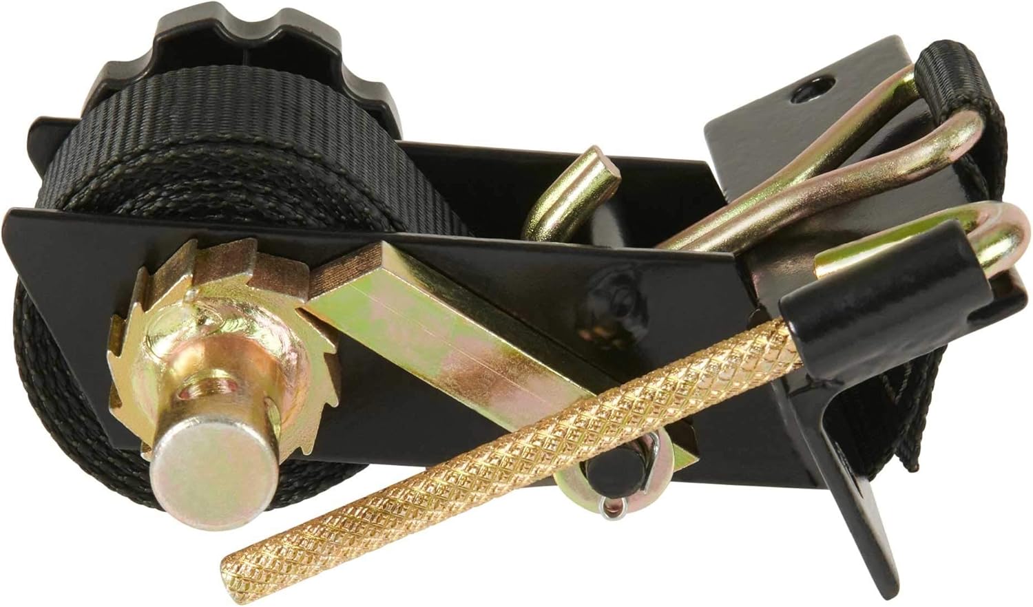 Mytee Products 1-1/2" x 7' Black Ladder Rack Ratchet Straps with J-Hook (4 Pair) - 500 lbs Square Tube Mount - Retractable Ratchet Tie Down Strap for Roof Rack