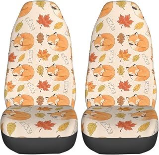 Delerain Car Seat Covers Set 2Pcs, Small Sleeping Foxes Universal Front Car Seats Vehicle Enterior Protector Suitable Fits Most Car Auto SUV Sedan Truck