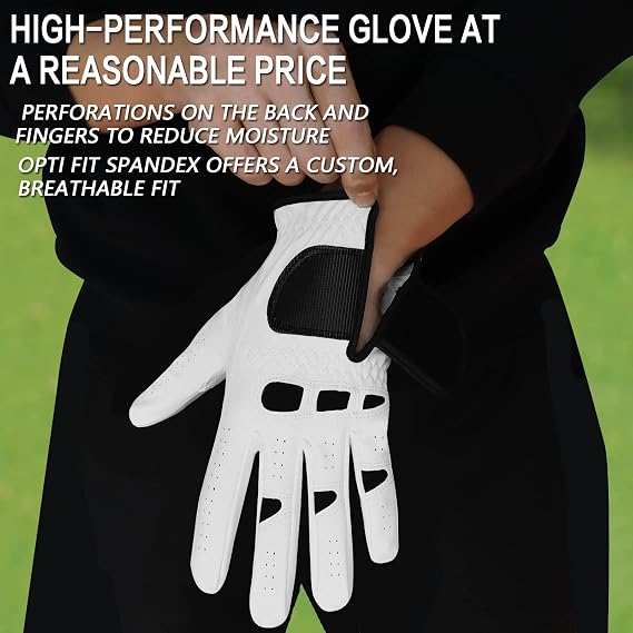 FINGER TEN Mens Golf Gloves with Ball Marker 2 Pack | Premium Leather Palm, All Weather Grip Control, Soft Breathable Comfort, Durable Flexible Design