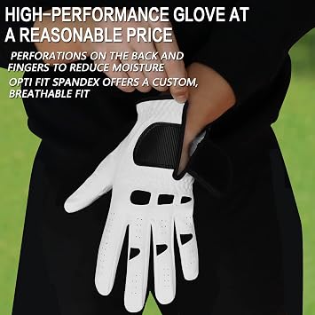 FINGER TEN Mens Golf Gloves with Ball Marker 2 Pack | Premium Leather Palm, All Weather Grip Control, Soft Breathable Comfort, Durable Flexible Design