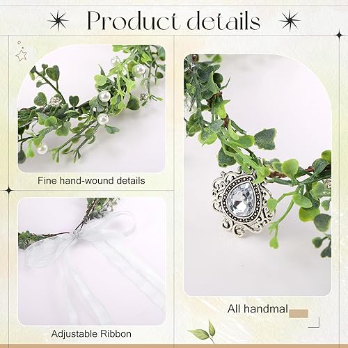 Miniatura 4 de Conjunto de cosplay de elfos de Halloween, corona de flores de hada, tocado con orejas de elfo, puños renacentistas, flores, hojas, elfos, alas