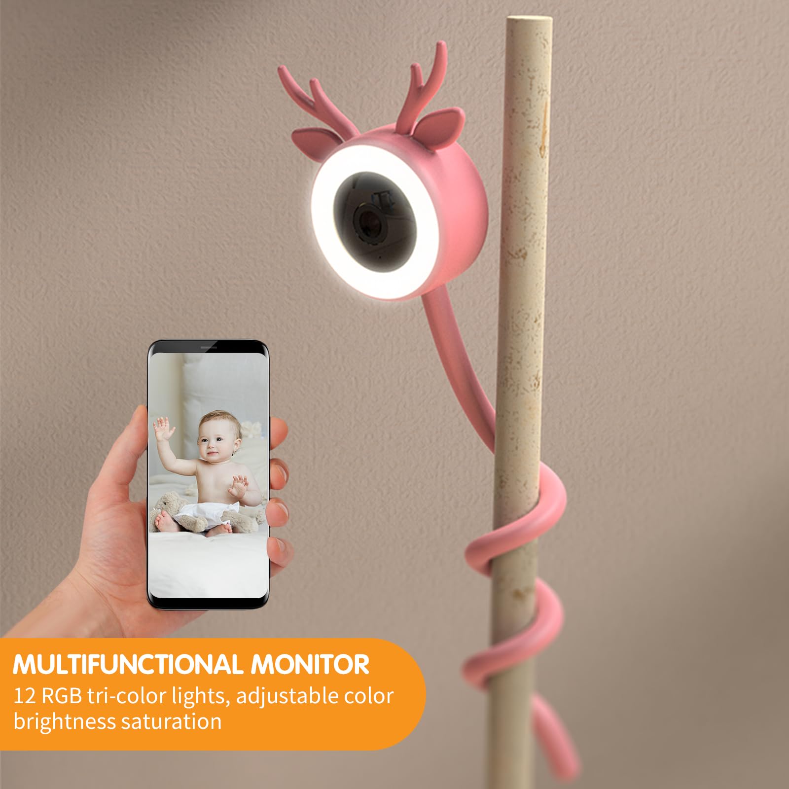 B1 Baby Monitor, telecamera flessibile Mountin Baby Monitor con audio a 2 vie, supporta il rilevamento di movimento/pianto/temperatura e umidità, visione notturna HD Smart Wifi Baby Monitor (blu
