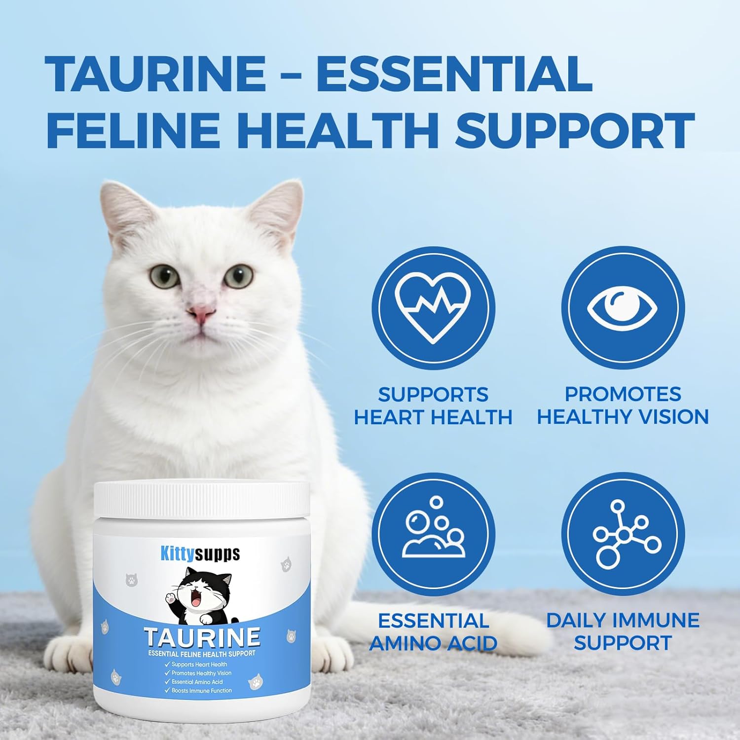 Kittysupps Taurine Powder for Cats, Kitty Supps Taurine Supplement, Grade Amino Acid Supplement for Heart, Vision & Daily Wellness, 200 Grams (1pcs)