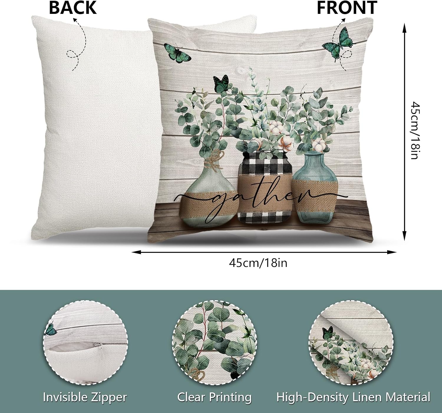 MEHOFOND Eucalyptus Leaves Pillow Covers 18x18 Inch Set of 4 Green Farmhouse Home Sweet Home Throw Pillow Covers Truck Stripes Buffalo Plaid Outdoor Decor Pillowcase Cushion Case for Sofa Couch image 3