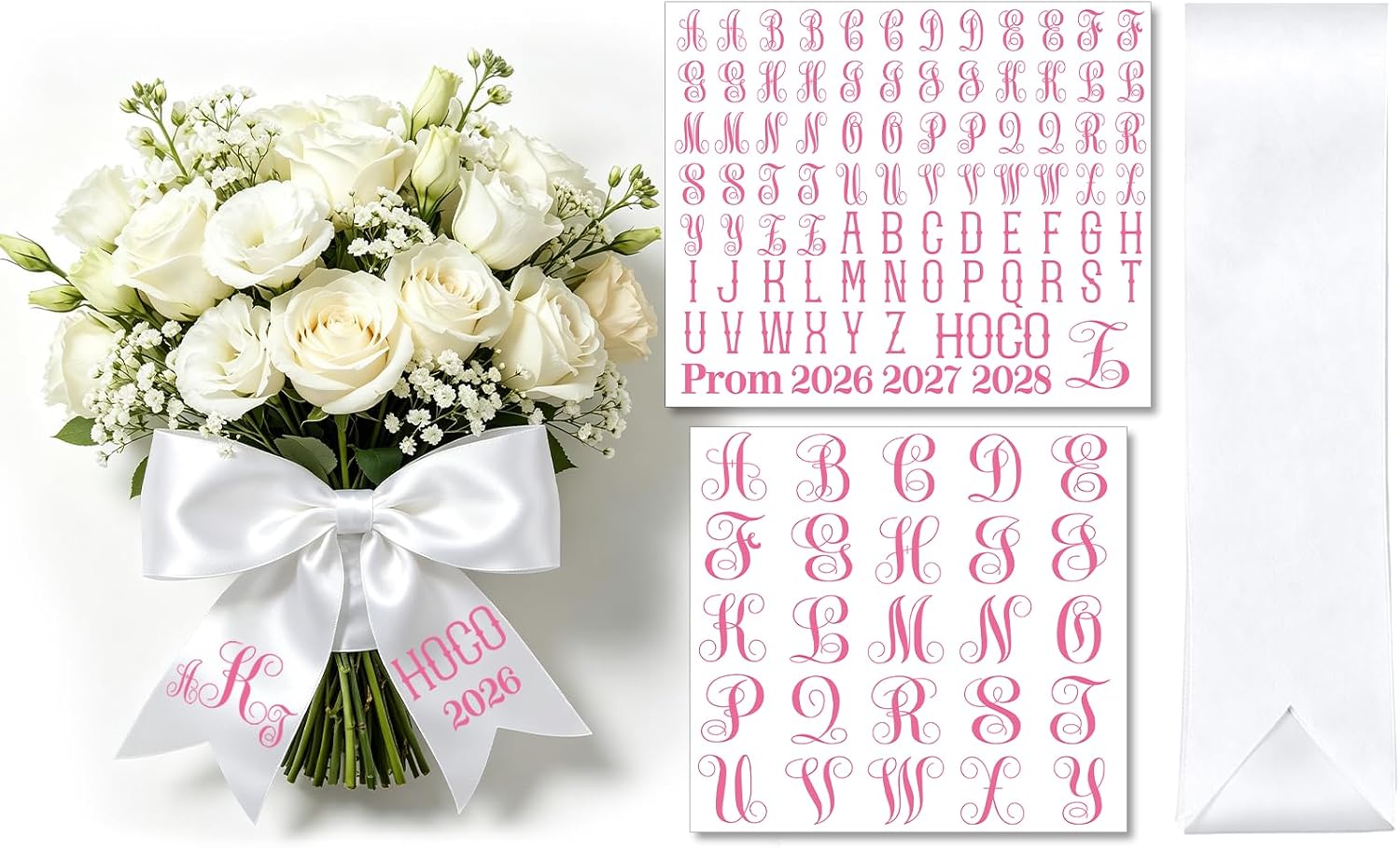 3 Pcs Homecoming Bouquet Ribbon, Pink Homecoming Mum Supplies for Prom