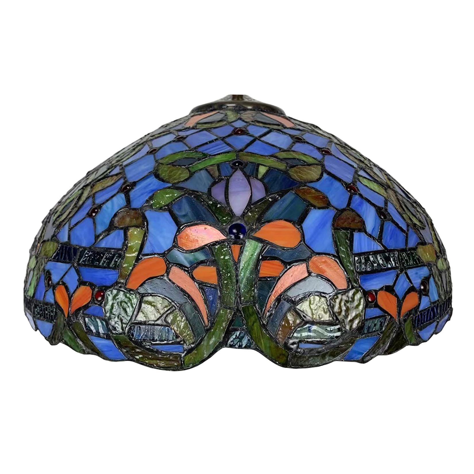 SaryEdge Tiffany Lamp Shade Replacement Only 16X8 Inch Baroque Stained Glass Lampshades, Vintage Victorian Blue Light Cover for Table Lamp Floor Lamp Hanging Pendant lamp Ceiling Light，
