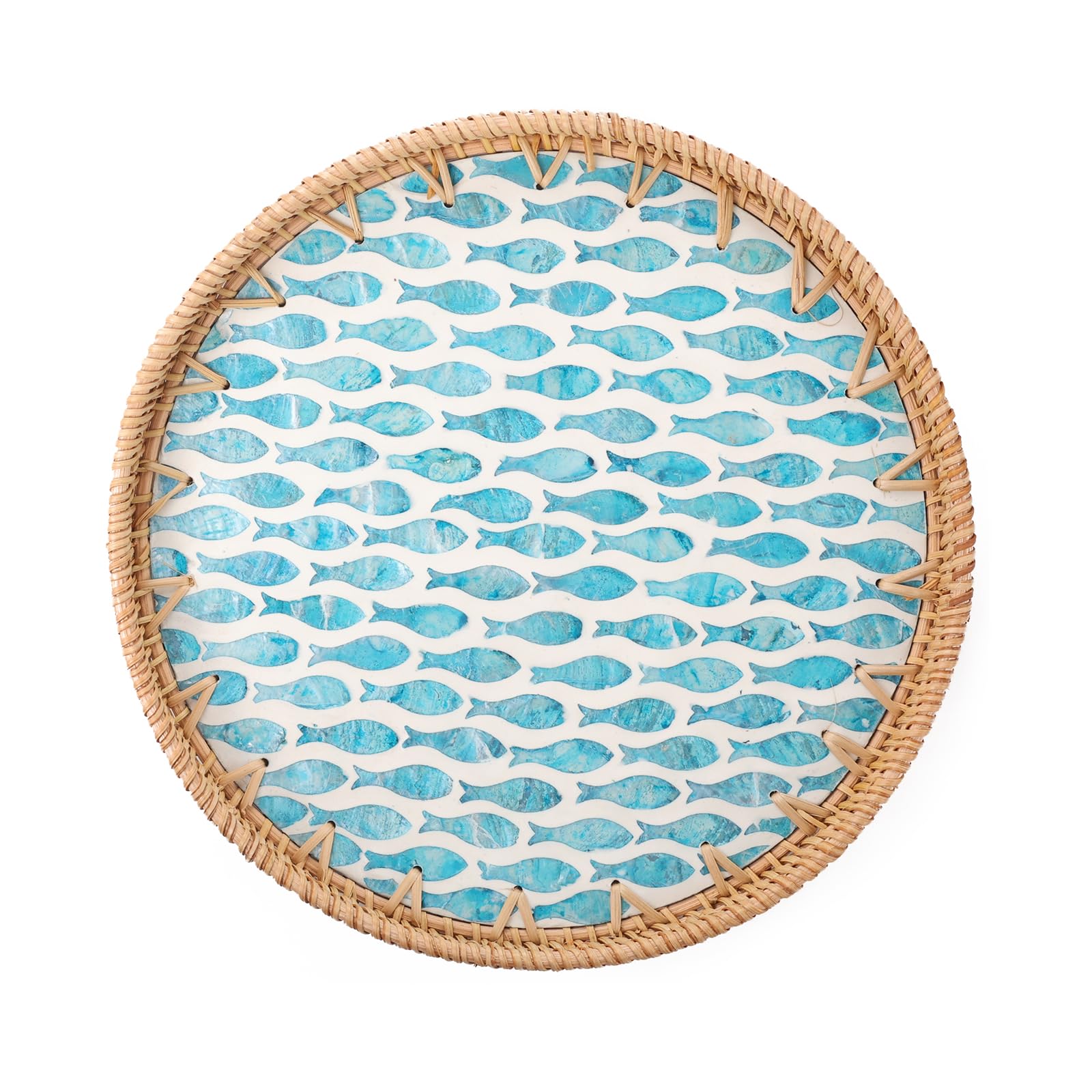 Amazon.com: Tynulox Round Rattan Tray with Mother of Pearl Inlay