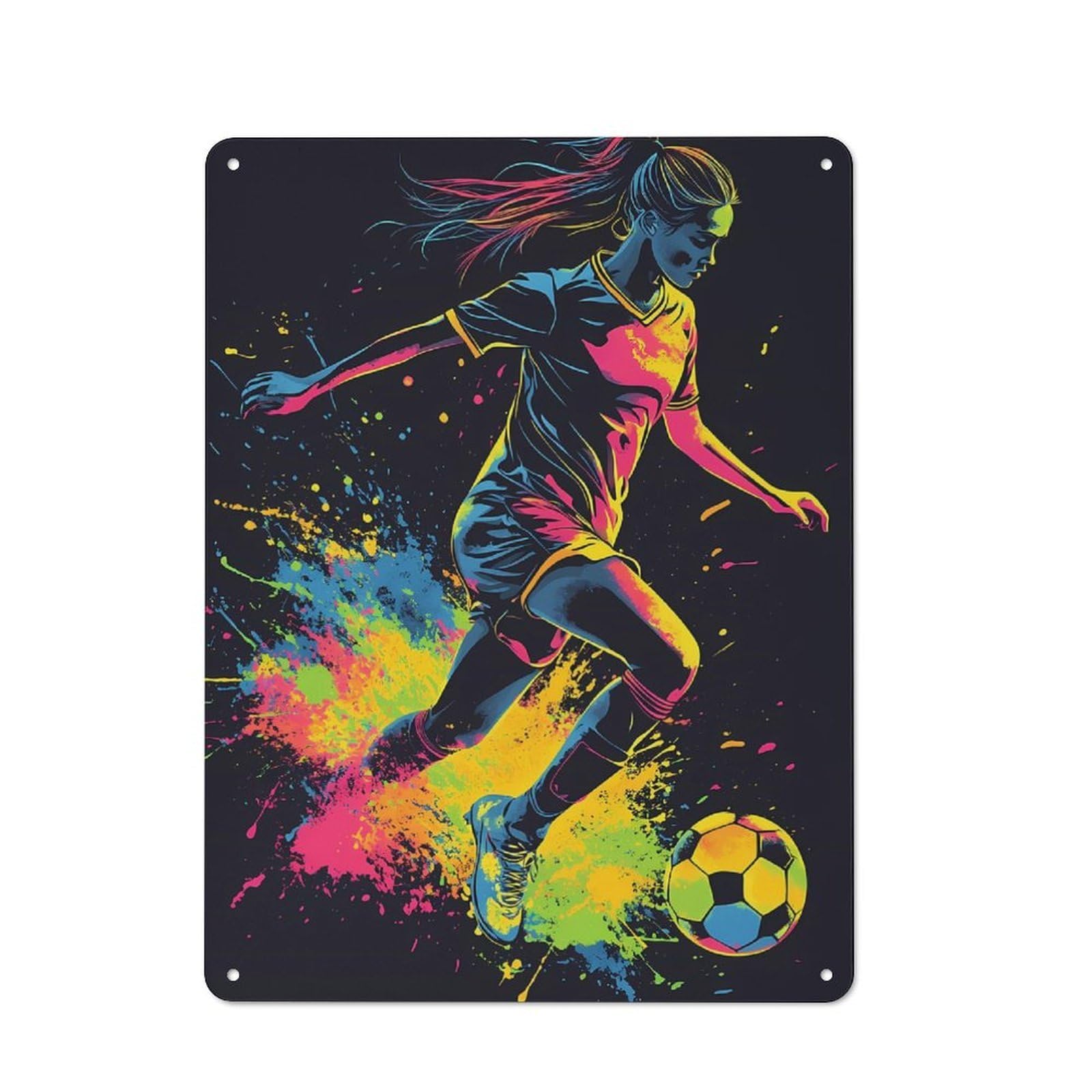 Simple Retro Tin Sign 40x30cm Featuring Soccer Girl Player in Action, Studio Wall Plaque for Office, Study, Studio Or Hallway