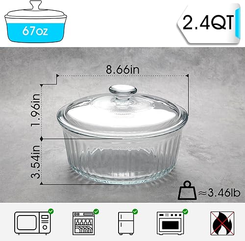 Miniatura 15 de NUTRIUPS Cacerola de vidrio ovalada de 1.9 cuartos con tapa de vidrio, vidrio de borosilicato, cacerola ovalada para horno, plato para hornear