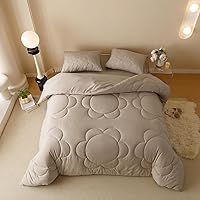 Vista 220 de Luxlovery - Juego de edredón azul neblina, tamaño matrimonial, minimalista, azul polvoriento, edredones de algodón suaves y transpirables, azul