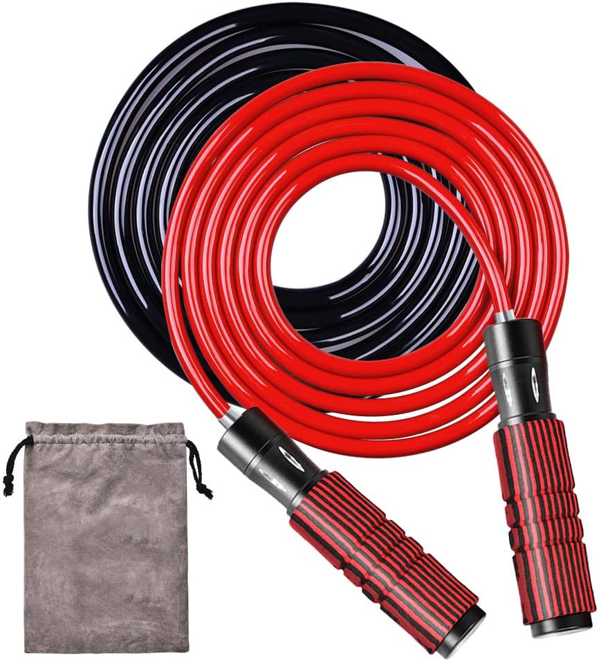 YINAO Weighted Skipping Rope Set [6MM Rope& Plus 9MM Rope],Adjustable Jump Rope,Foam Wraps Around Aluminum Handles,for Cardio, Boxing and MMA