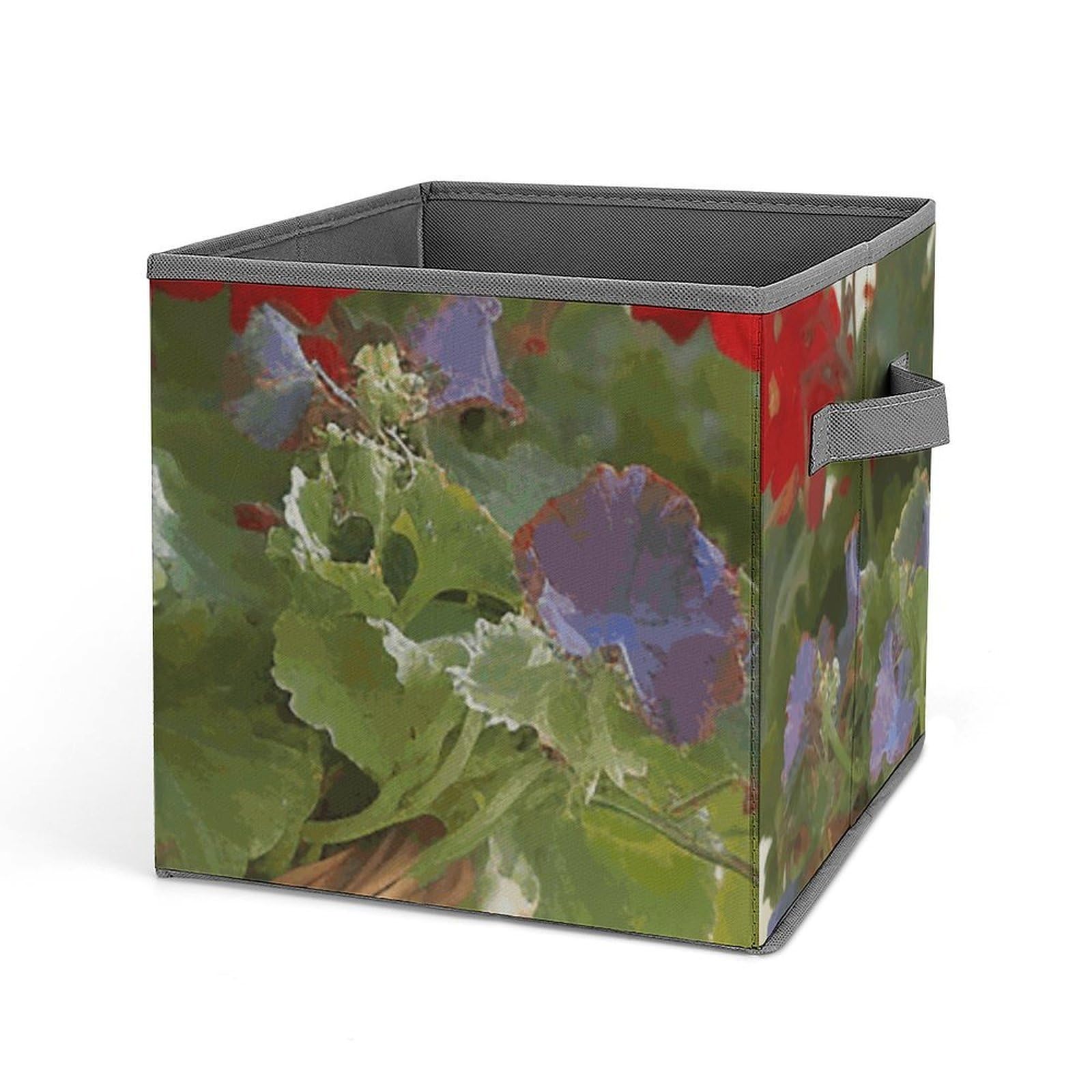 DWVTSLH Geranium Basket Cube Storage Bins with Handle, Foldable Storage Cubes, 11 Inch Large Storage Baskets, Washable Fabric Closet Organizer for Shelves, Decorative Clothes Storage Boxes