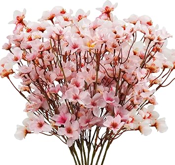 Uieke 24Pcs Artificial Cherry Blossom Flowers, Silk Peach Flowers Faux Cherry Blossom Stems Vase Arrangements for DIY Home Wedding Party Table Decor, Pink