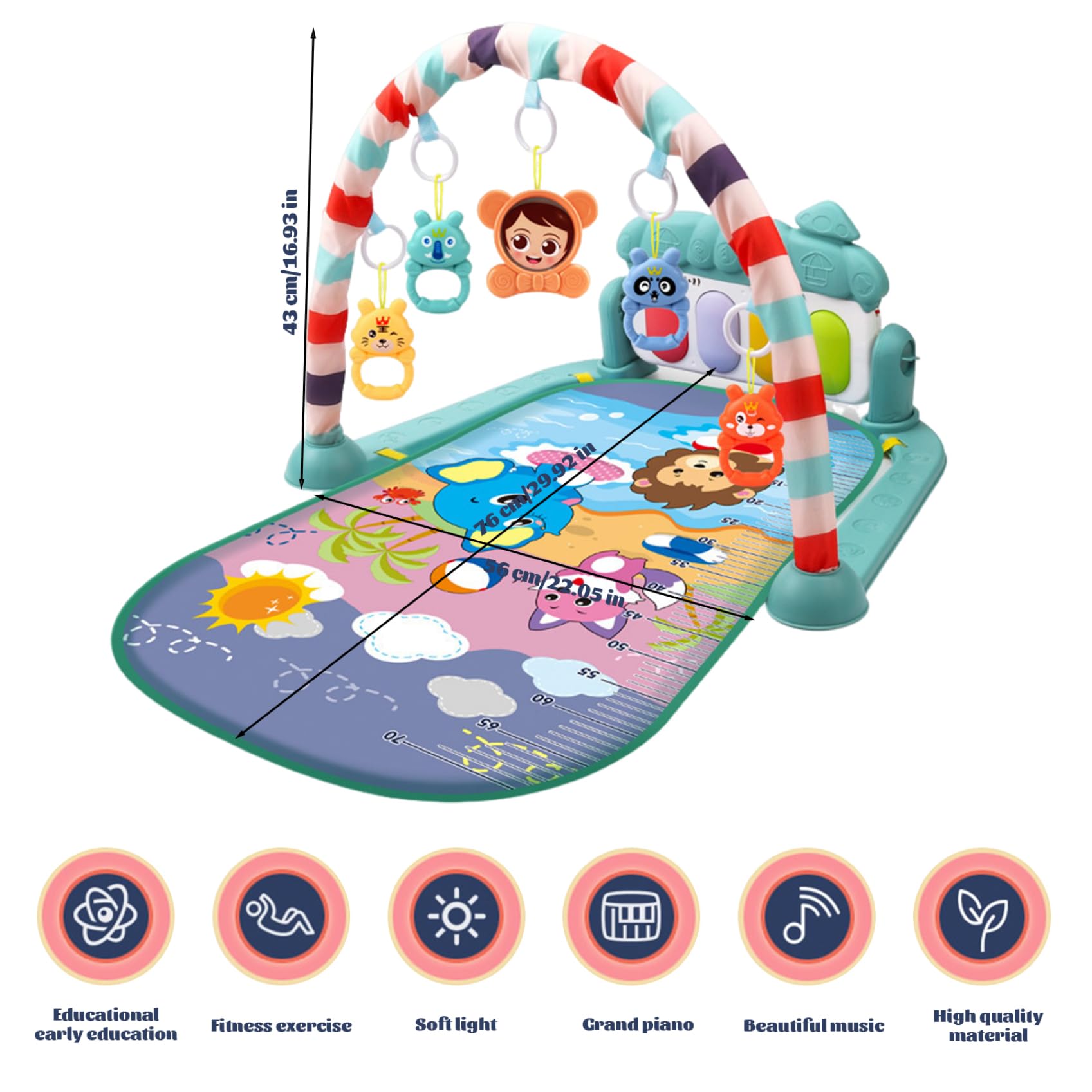 Centro de actividades para bebés con música y luz Tapete de juegos para gimnasio para bebés fácil y seguro con colgante de sonajero Tapete de juego extraíble con tablero ajustable para recién nacidos