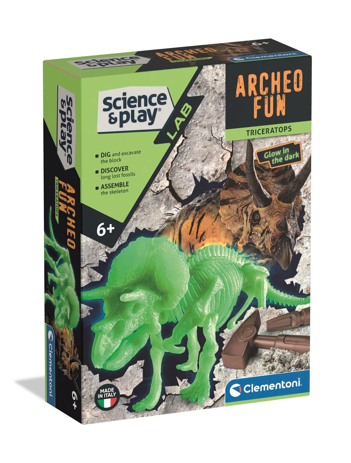Clementoni Science&Play Dig & Discover- Triceratops, Dino Kit for Kids 6+, Made in Italy, 75125