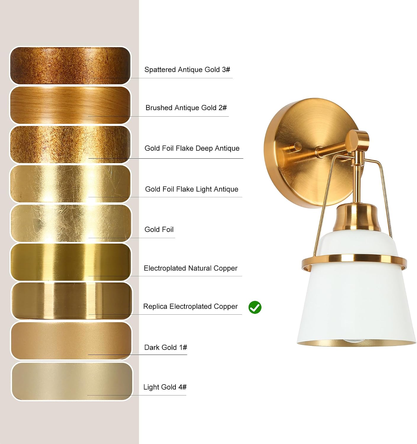 Modern Gold Wall Sconce, 1-Light Sconce Wall Lighting with White Metal Shade Bathroom Light Fixtures Wall Mounted Sconces for Bedroom, Hallway, Entryway, Living Room