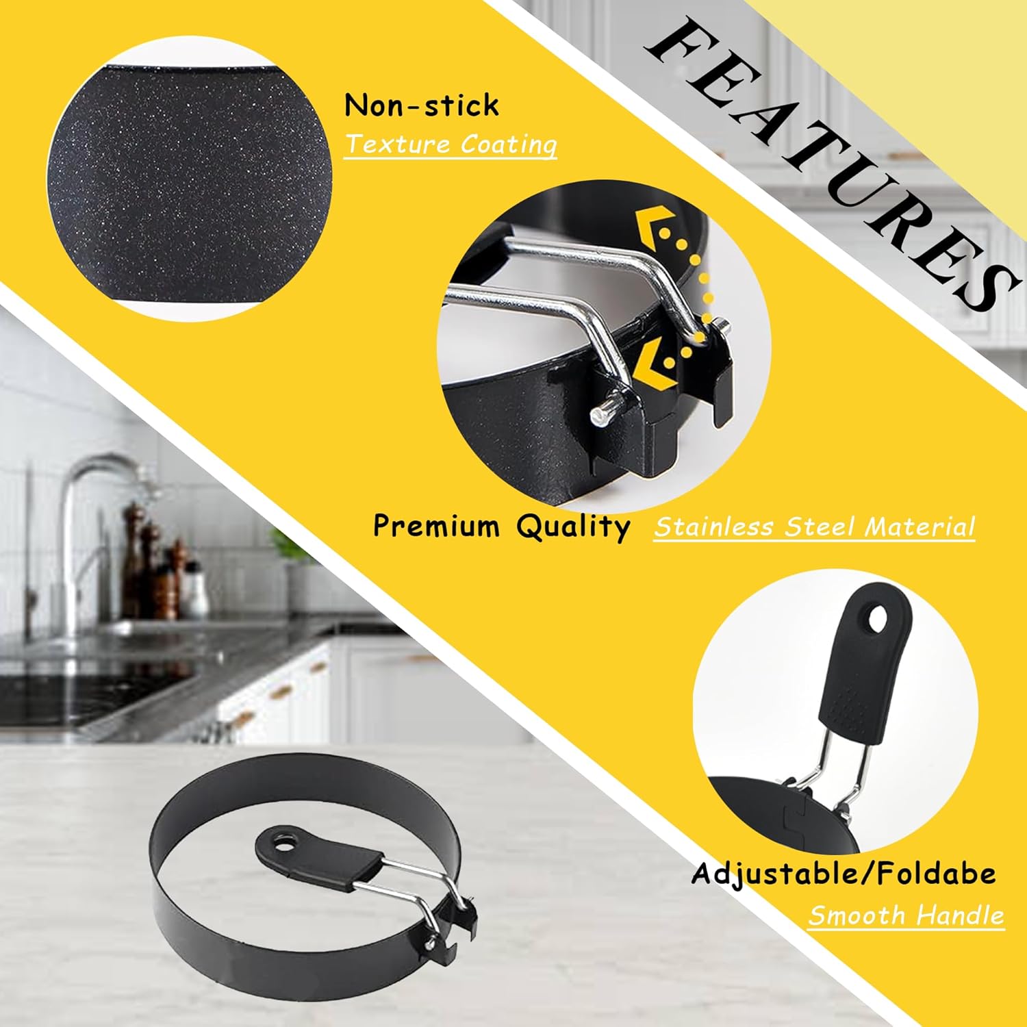 8 Pack Eggs Ring Pancake Ring Set: 6" Large Omelette Ring, 3.5" Round Egg Ring, Stainless Steel Fried Egg Molds for Breakfast Omelette Sandwich