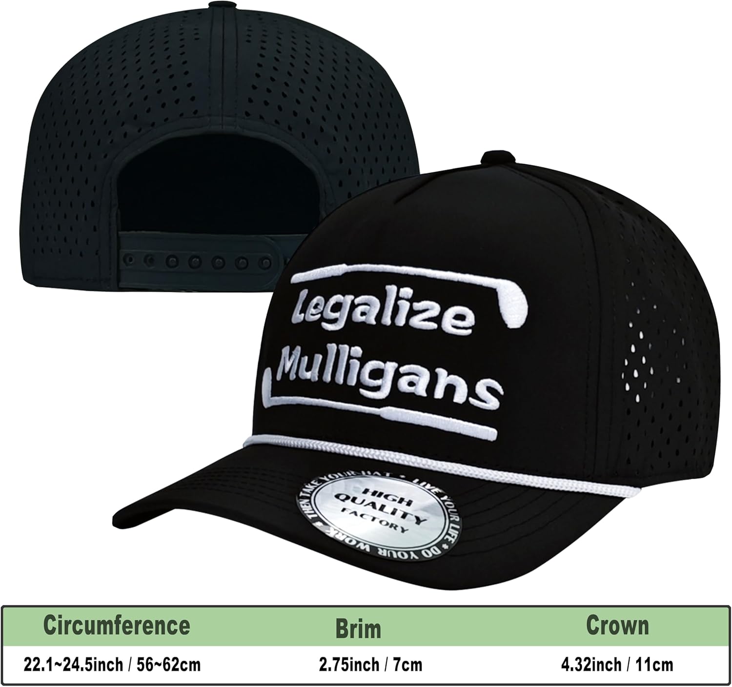 Funny Golf Hats Funny Golf Gifts for Men,Golf Rope Hat for Men,Legalize Mulligans - Black/White - Image 2