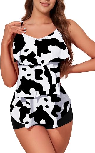 Womens Tankini Swimsuits with Boy Shorts Tummy Control Plus Size Modest Flounce Vintage Tank Top Two Piece Bathing Suits