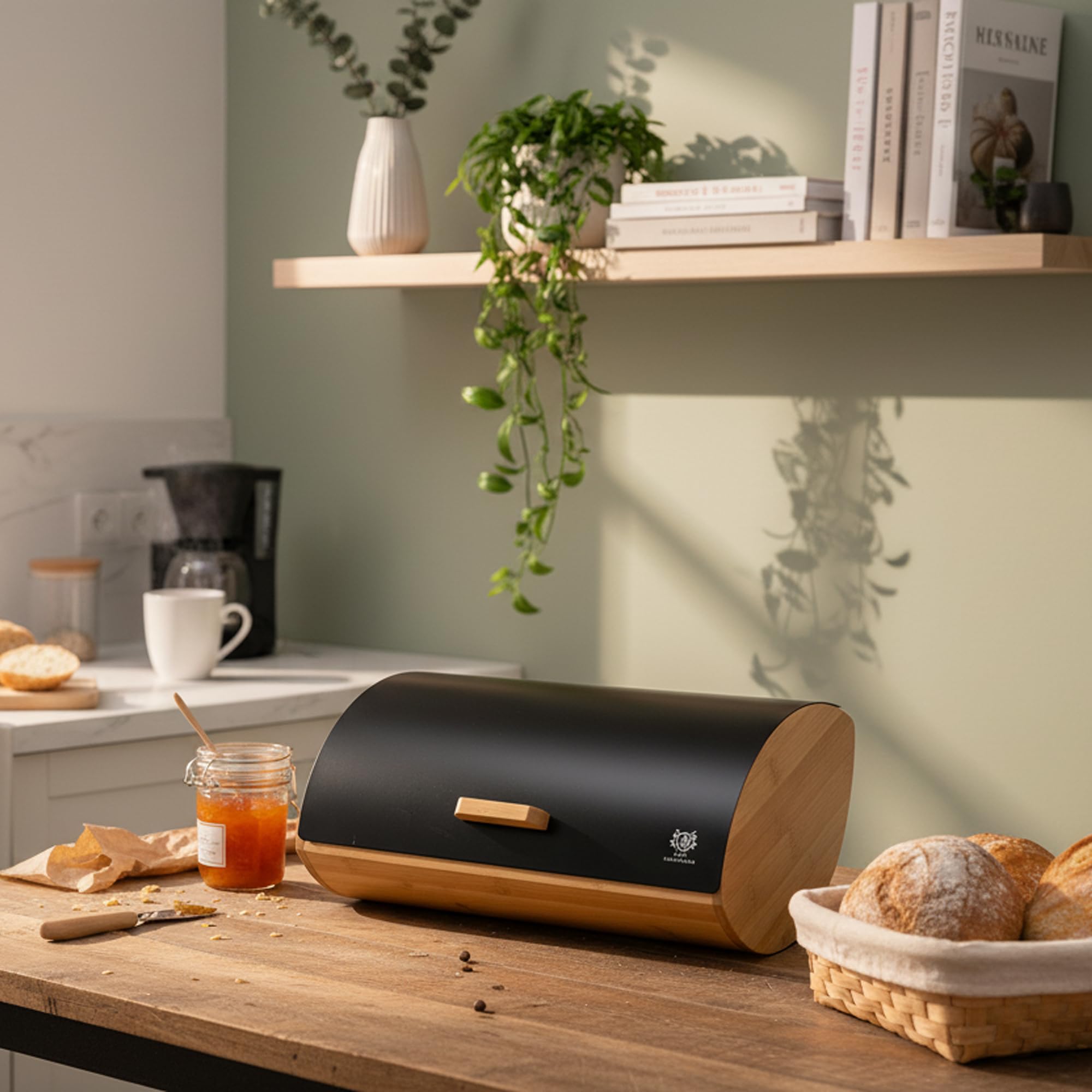 KARL HAUSMANN Porta Pane da Cucina con Coperchio - Nero Portapane Bambu - Moderno Contenitore per il Pane - Scatola Portapane in Metallo - Cassetta Portapane - Bread Box - 35 x 25 x 15,5 cm