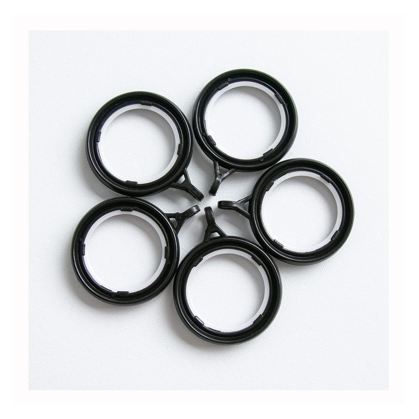 Vorhangringe 40 Stück Schalldämpferring for Vorhangstab, Vorhang Haken Ring Kunststoffzubehör Verdickter Rund Hängender Ring Weiß/Schwarz Gardinenring für das Fenster(Zwart,4cm)