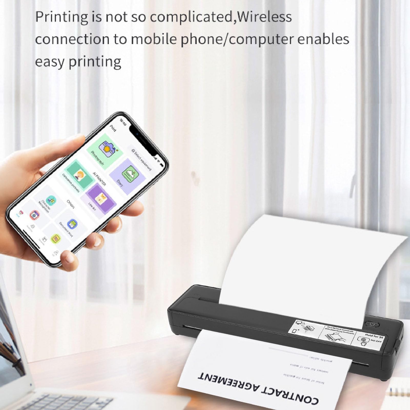 Impresora Portátil Impresora de Viaje Inalámbrica Térmica Bluetooth sin Tinta 203DPI A4 Carta de EE. UU. 210 Mm 218 Mm Batería Recargable USB con Bluetooth y (Black)