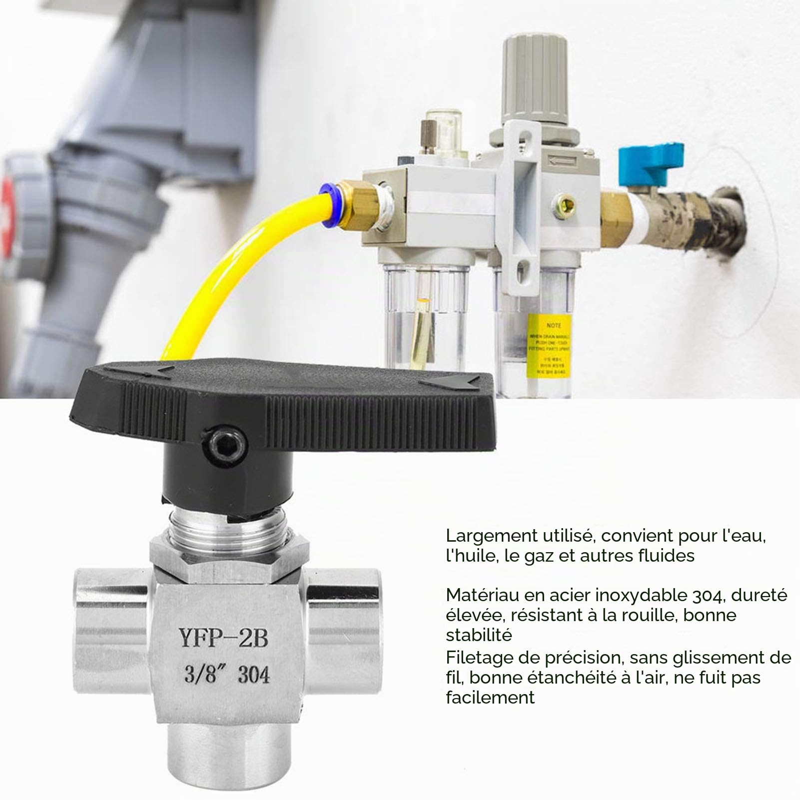 Vanne à Boisseau Sphérique 3 Voies, Acier Inoxydable 304, BSPP Filetage Femelle, 3/8 Pouce, Haute Pression, pour Contrôle de Débit d'Eau, Pétrole et Gaz