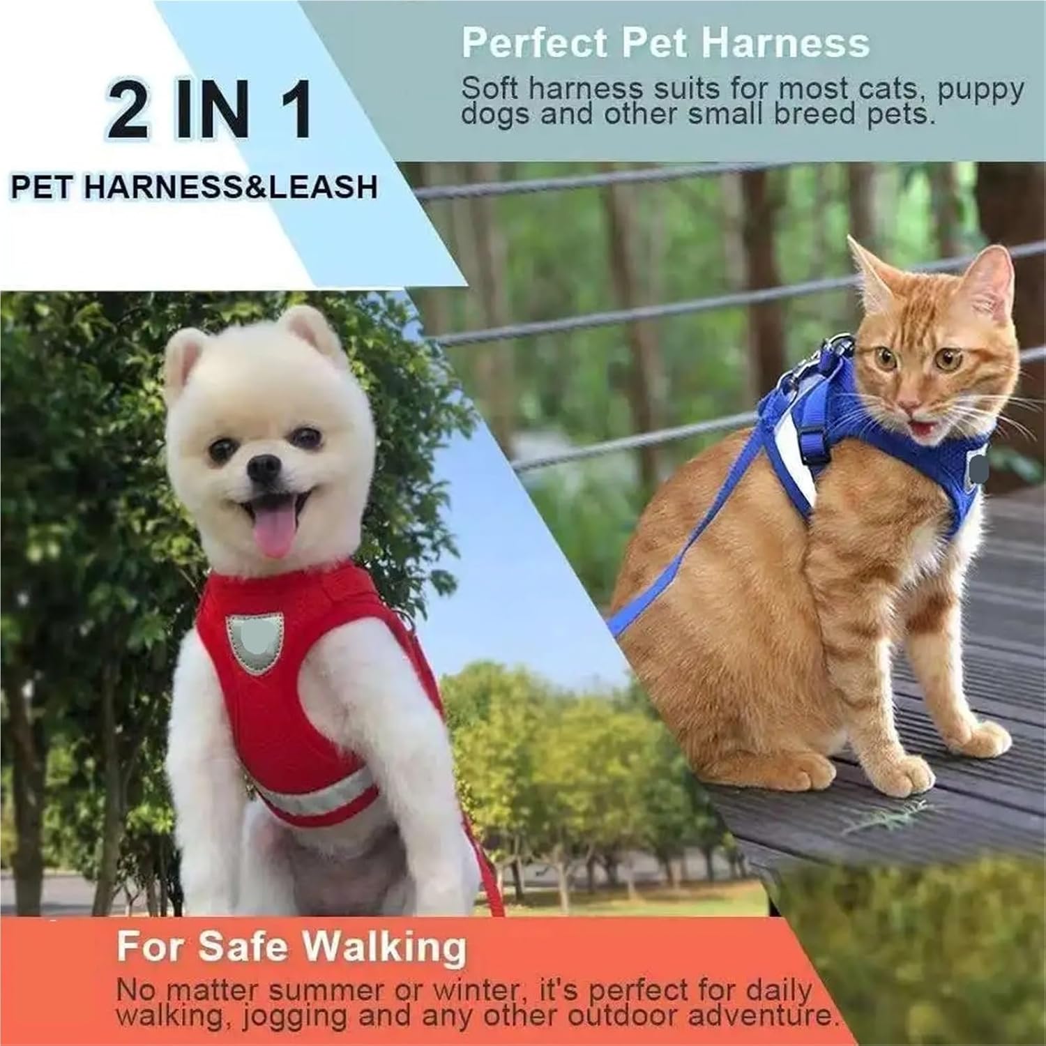 Cat Harness Set Reflective Adjustable Dog Mesh Vest Pet Harness Puppy Cat Collar Chihuahua Accessories Collar(Blue,X-Large)