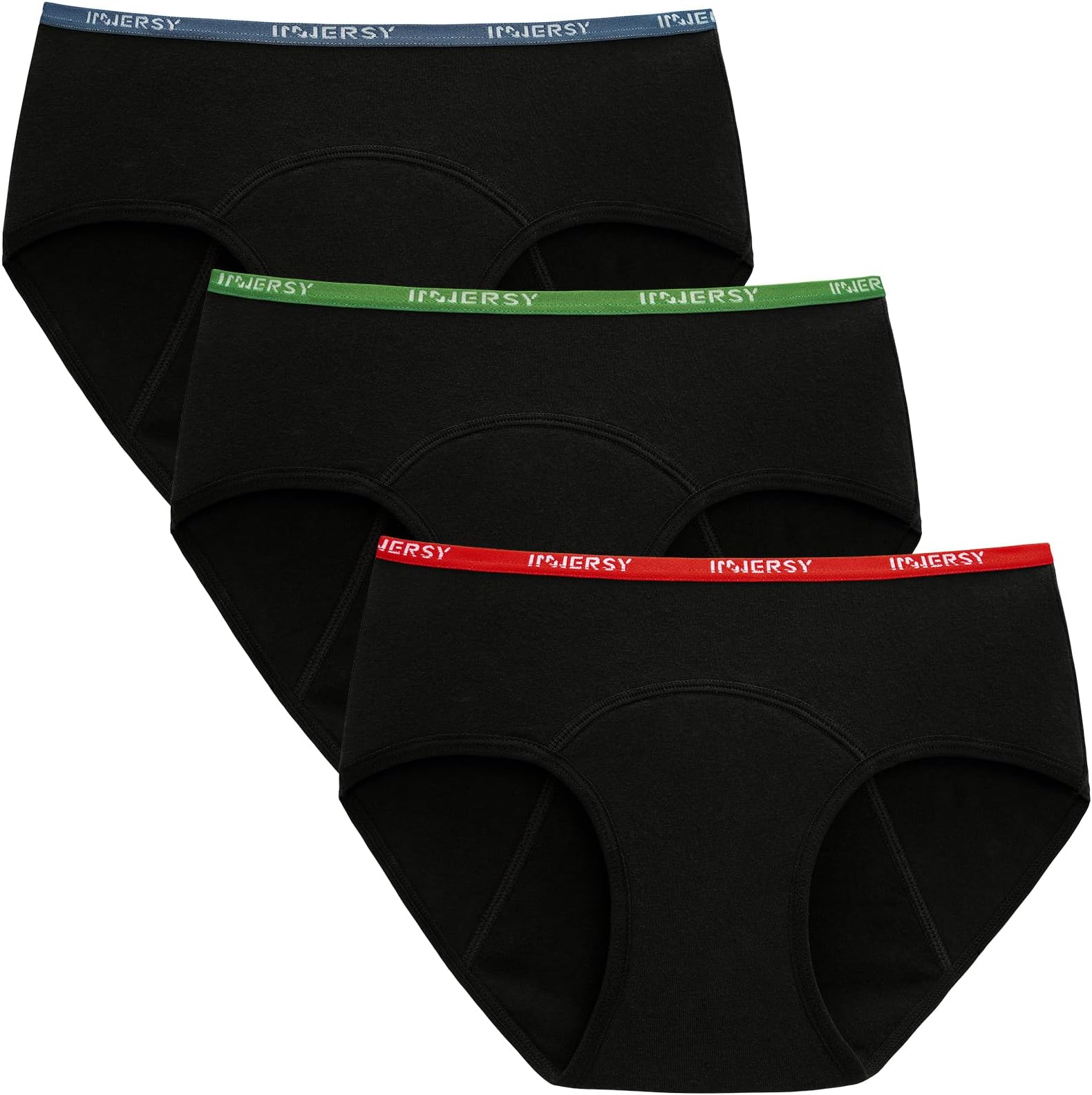 INNERSY Period Underwear for Teens Girls Cotton Leak-Proof Menstrual Panties 3-Pack(Bright Black,S(8-10 yrs))