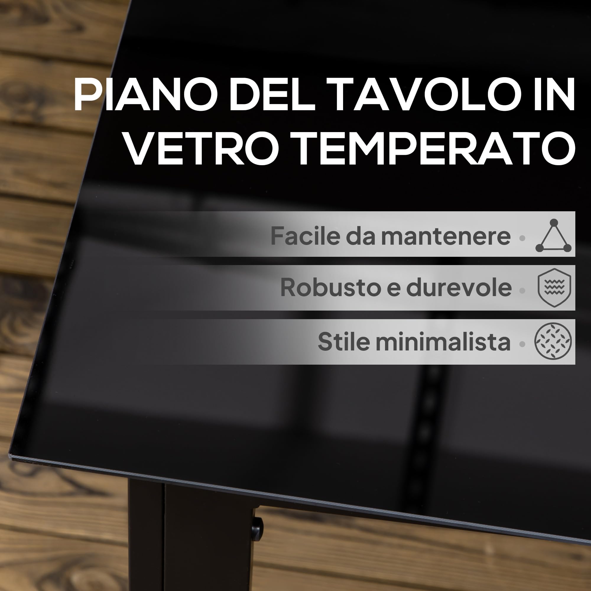 Outsunny Tavolo da Giardino con Piano in Vetro Temperato 150x90 cm per 6 Persone, Tavola da Pranzo da Esterno Rettangolare in Alluminio, per Patio, Terrazzo, Balcone, Nero