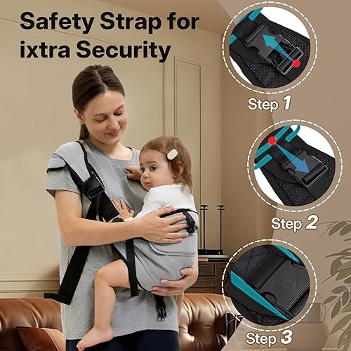 Miniatura 6 de HORUMP Portabebés para recién nacidos a niños pequeños, ajustable y ligero, portabebés de 25 a 60 libras, ideal para el hogar, compras y viajes, gris