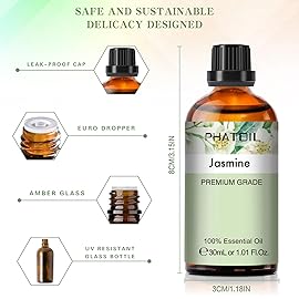 Jasmine Essential Oil 1.01fl.oz/30ml, PHATOIL Jasmine Oils Long Lasting Scents for Aromatherapy, Diffuser, DIY Soap and Candle Making