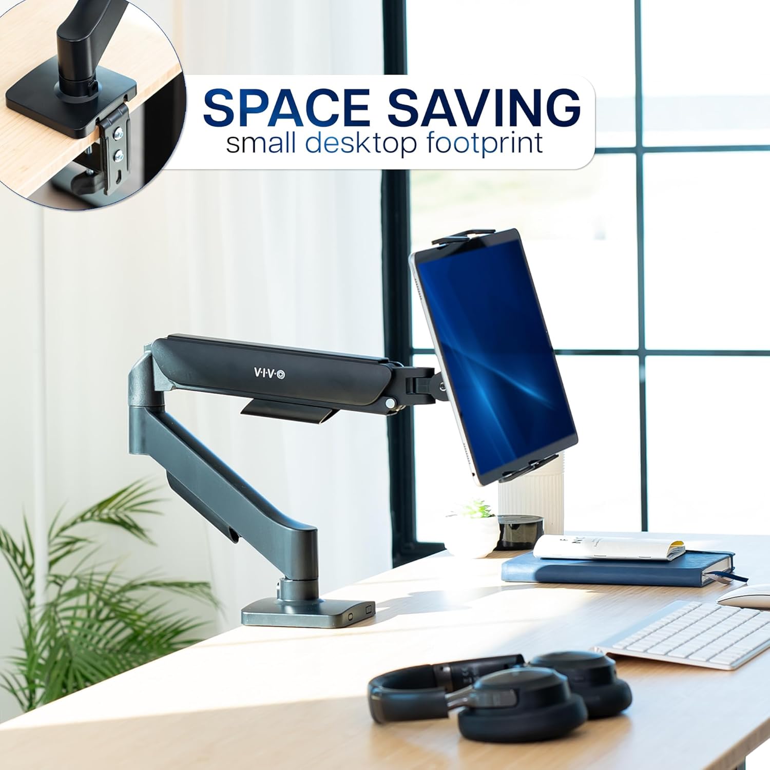 VIVO Height Adjustable Counterbalance Mechanical Arm Tablet Desk Mount, Fits 2-in-1 Laptops and 15.6 inch Portable Monitors, Max VESA 100x100, Black, STAND-V001O-M02