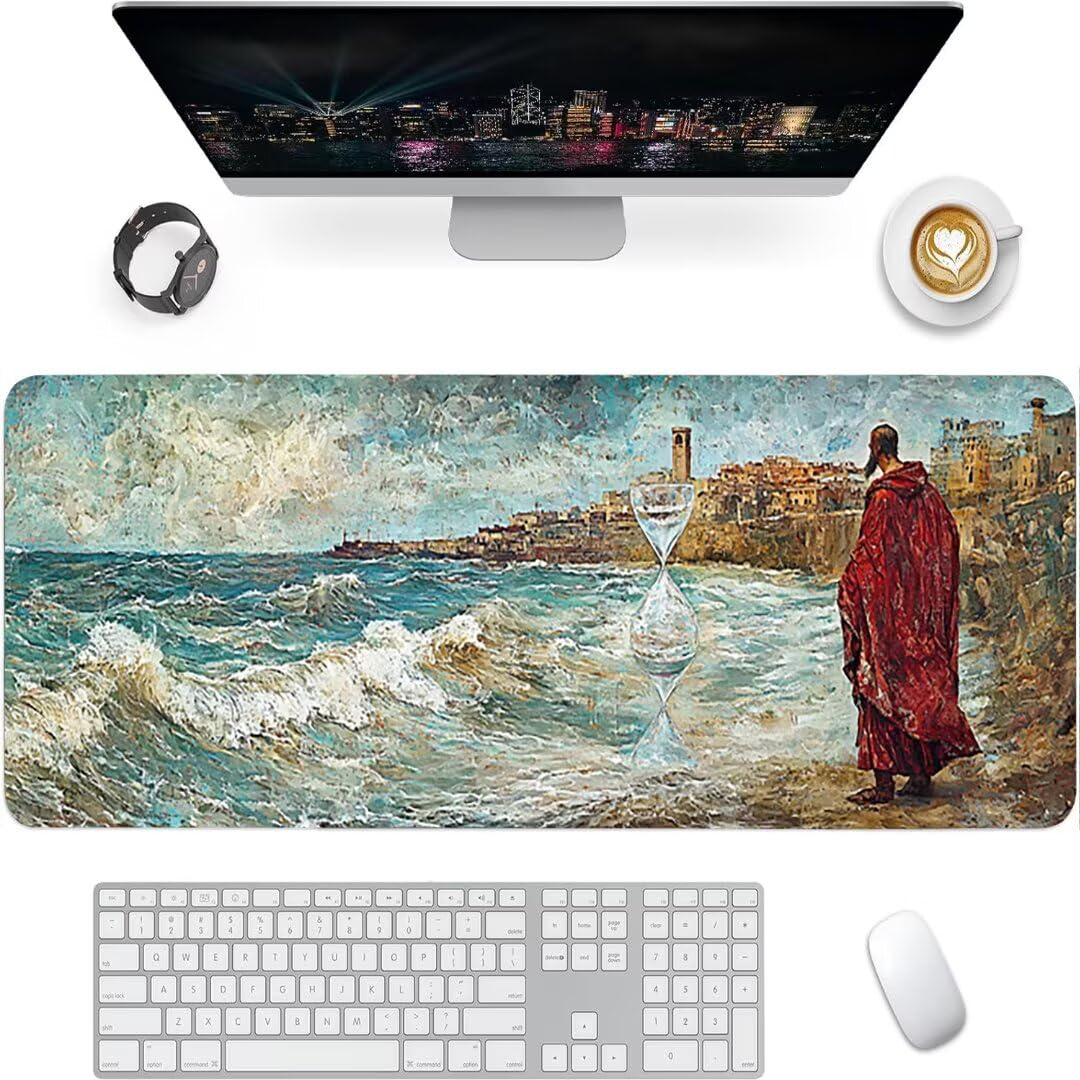Podkładka pod mysz, duża podkładka na biurko, krajobraz retro, XXL, podkładka pod mysz do gier, 1600 x 800 x 3 mm, antypoślizgowa podkładka pod mysz, gamingowa podkładka pod mysz z przeszytymi
