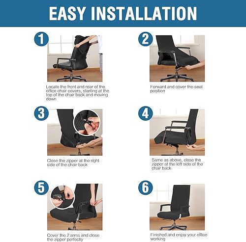 Miniatura 6 de H.Versailtex - Fundas de poliéster para sillas de oficina o computadora, fundas para muebles de resistencia antideslizante, elasticadas, gruesas y