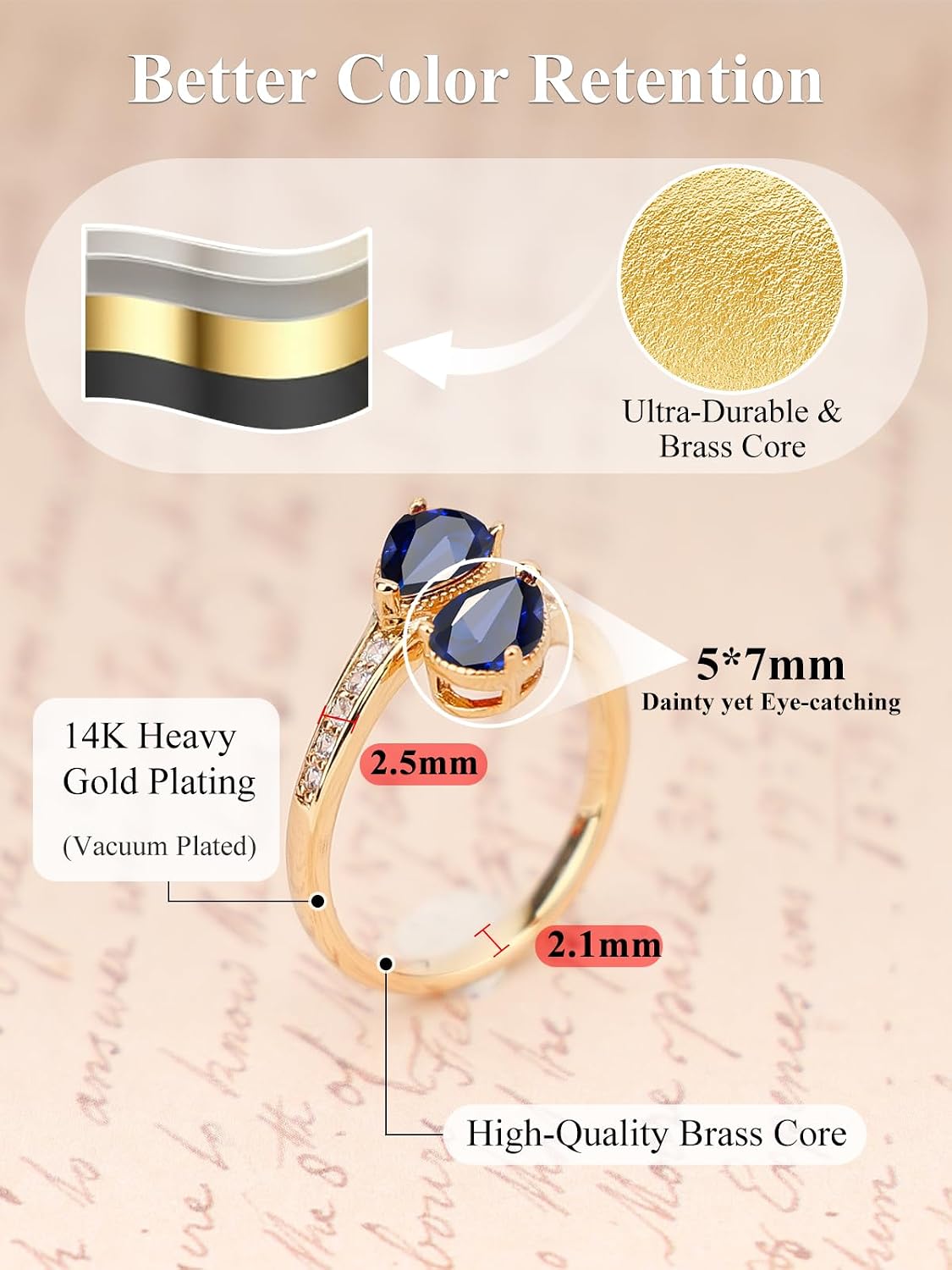 1.6ct Adjustable Vintage Celtic Knot Birthstone Ring, Thickened 14K Gold Plated, Victorian Milgrain Style, Dainty CZ Gemstone Stackable Rings Band Birthday Jewelry Gifts Adjustable (US Size 5-10)