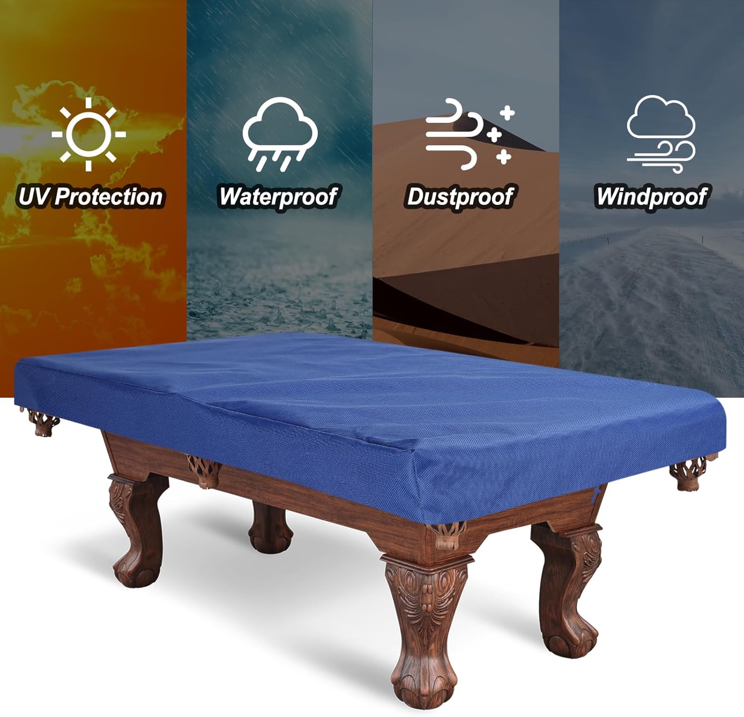 PATIKIL Billiard Pool Table Cover 8 Feet, Oxford Waterproof Outdoor Indoor Dustproof Billiard Table Cover Billiards Accessories for Protecting Pool Table Home Club Bar, Navy Blue