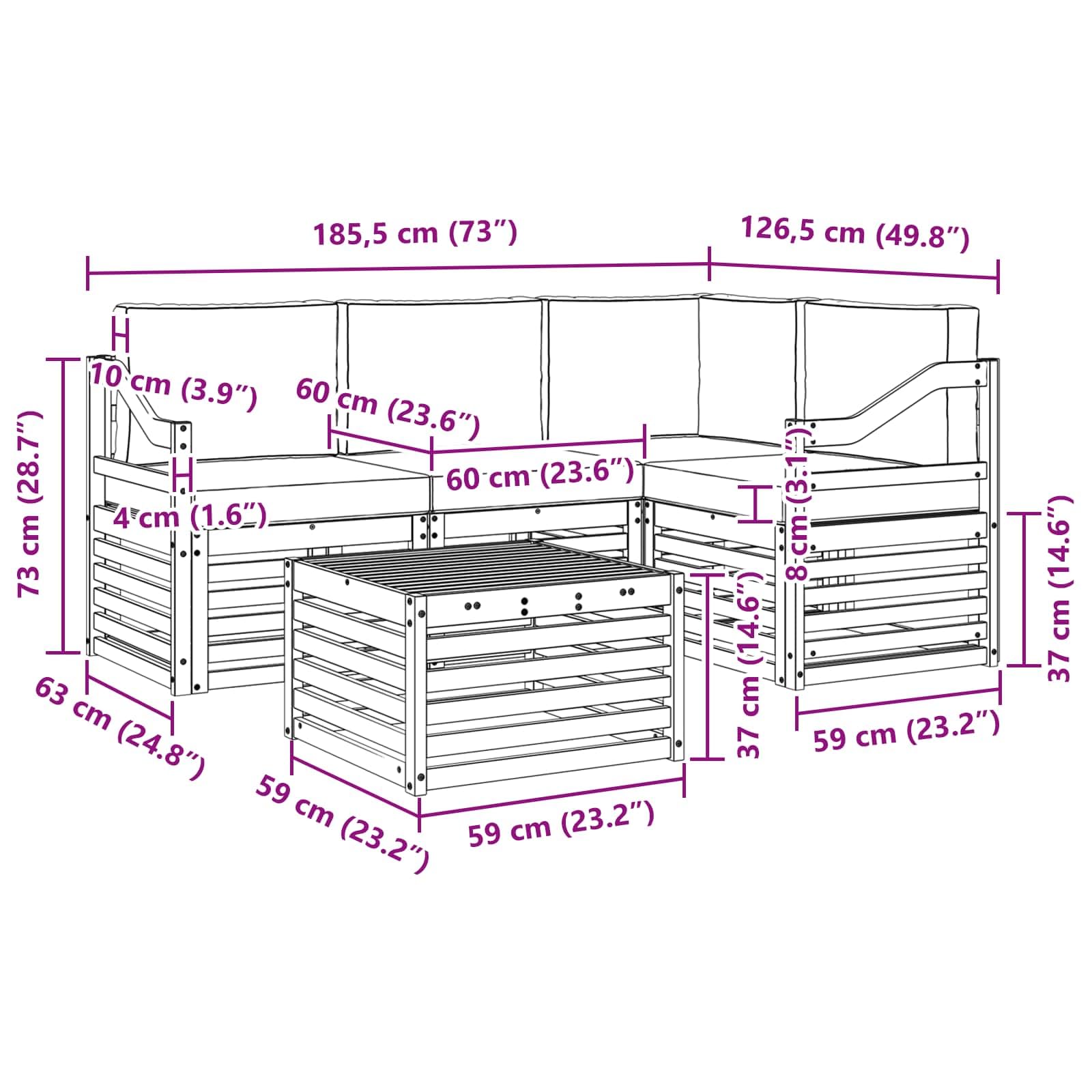 Outdoor-Sofagarnitur mit Kissen 5-teilig Weiß Creme Polyester wetterfest mit Tisch Sitzgruppe für Garten Terrasse Balkon mit Armlehnen und modularer Wohnlandschaft