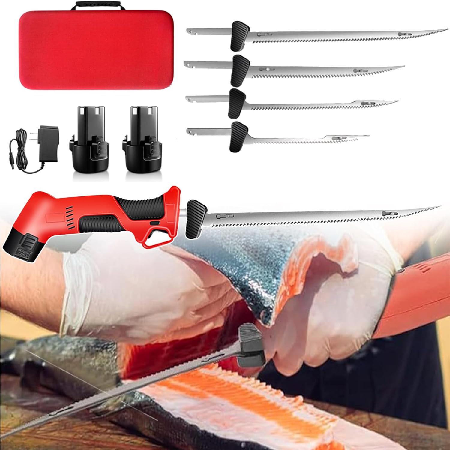 12v Cordless Electric Fish Fillet Knife, Rechargeable Fish Fillet Knife, 4 Non-Stick Blades, Dual Batteries For Long-Lasting Battery Life, Non-Slip Handle, Suitable For Fishing, Hunting, And Traveling