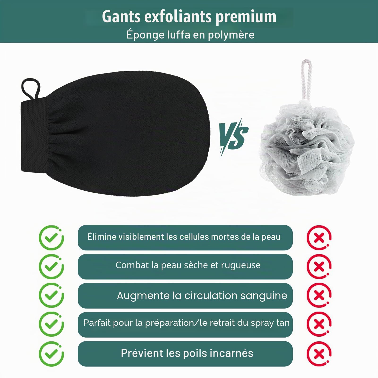 3 gants exfoliants pour le corps – Gant exfoliant corps noir, gant de crin et éponge exfoliante corps pour hommes et femmes, idéal pour bain et soins corporels