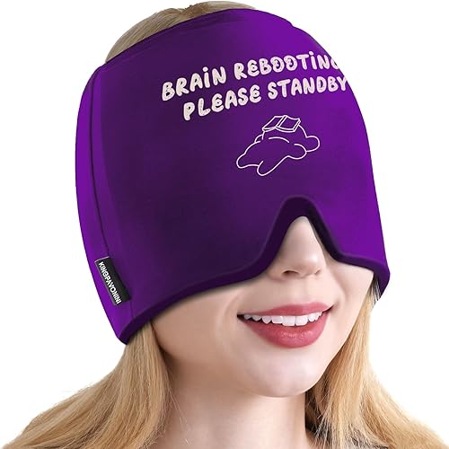 Vista 51 de KingPavonini Envoltura de cabeza de hielo, gorra ajustable para aliviar el dolor de cabeza de migraña con cordón, sombrero de migraña caliente/fría