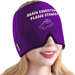 KingPavonini Migraine Relief Cap, Soothing Headache Relief Cap for Long-Lasting Cooling, Hot and Cold Therapy, Odorless Gel Migraine Cap for Tension, Stress, Hangover, Sinus & Puffy Eyes Purple