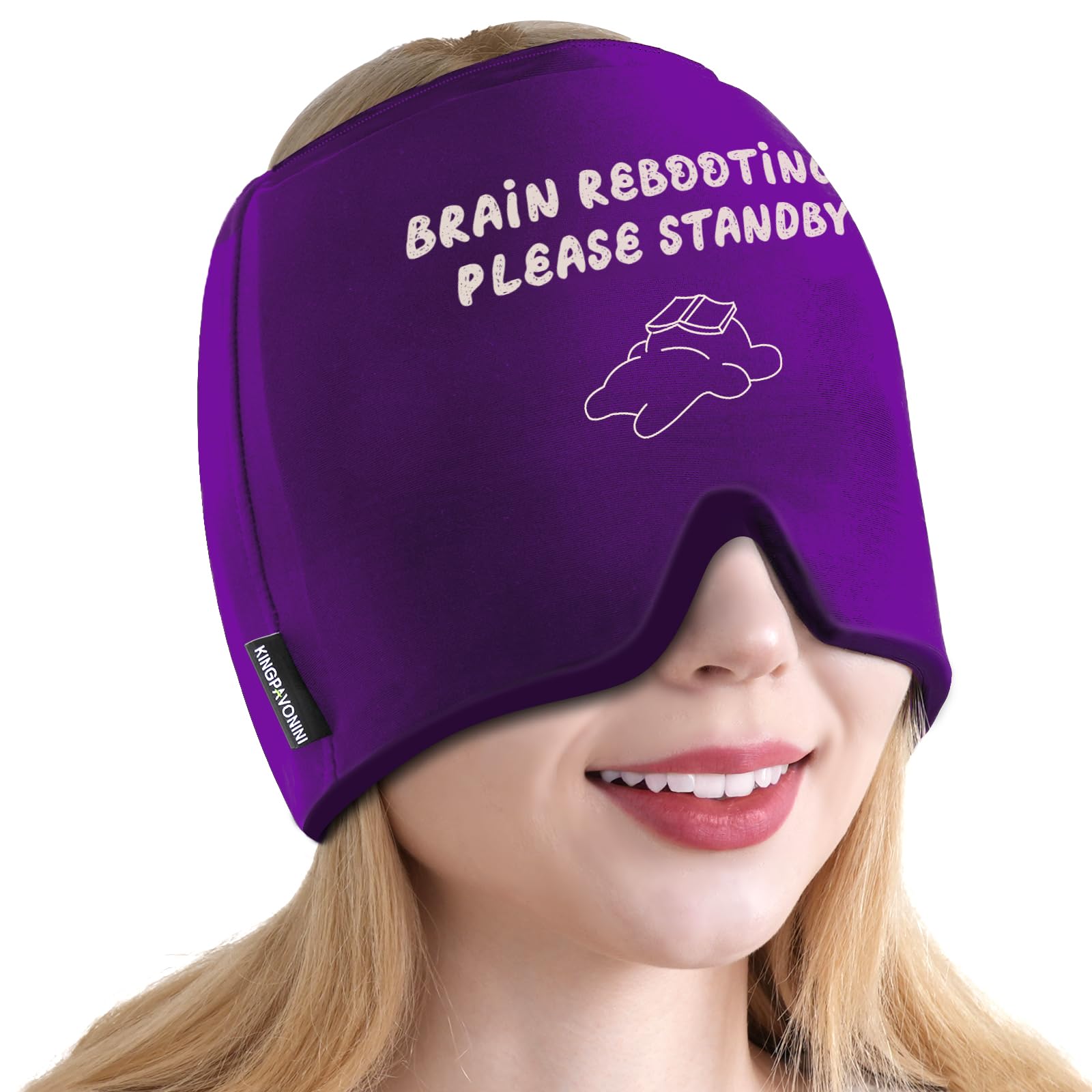 KingPavonini Migraine Relief Cap, Soothing Headache Relief Cap for Long-Lasting Cooling, Hot and Cold Therapy, Odorless Gel Migraine Cap for Tension, Stress, Hangover, Sinus &amp; Puffy Eyes Purple