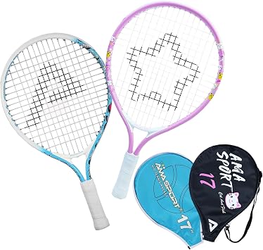 AMA SPORT 17" Baby Pink Kids Tennis Racket with 17" Blue Kids Tennis Racket