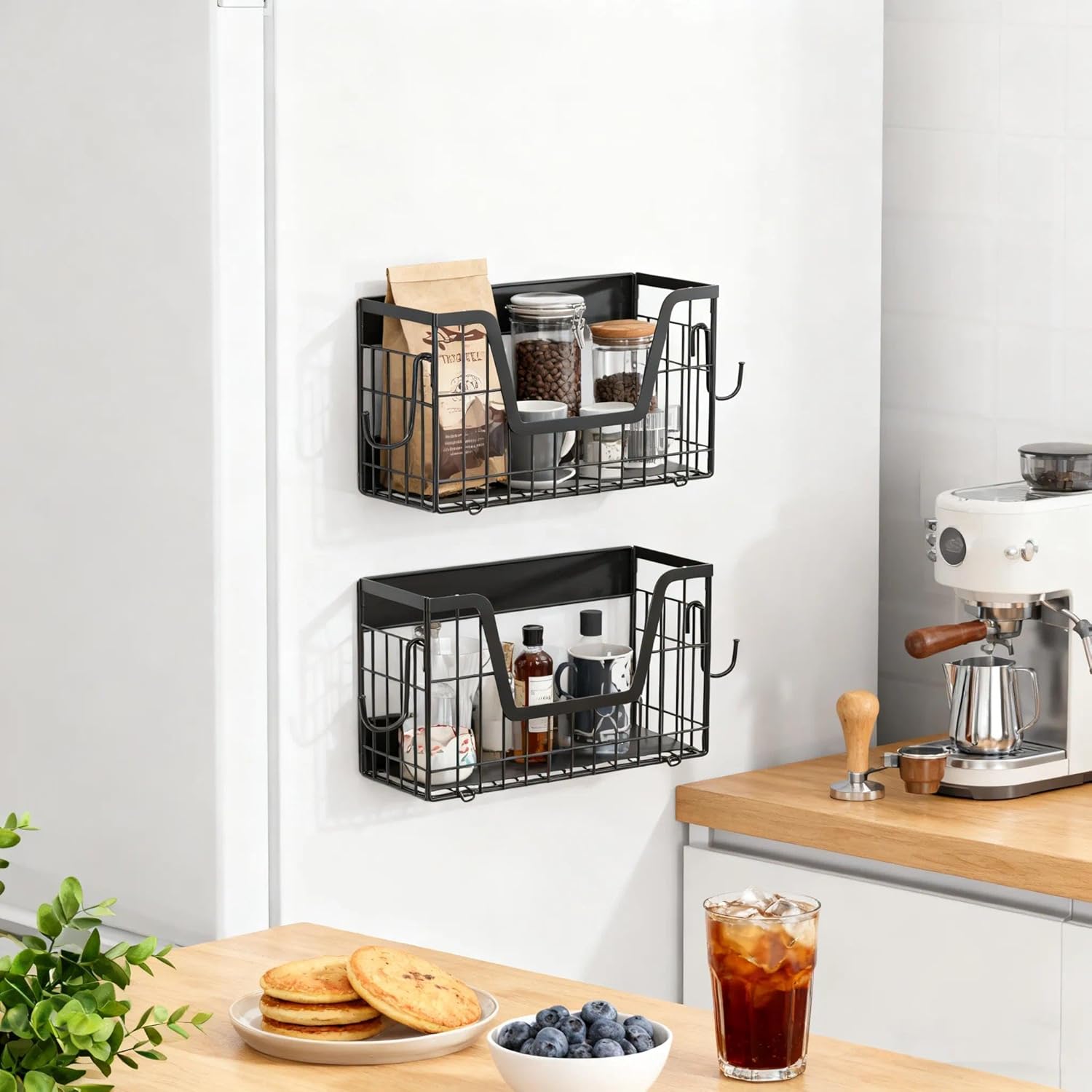 Magnetic Shelf Basket for Refrigerator,Fridge Magnet Shelf Organizer,Side of Fridge Storage Bin,No Assembly Space Saving for Fruits,Veggies,Snacks-2 Pack